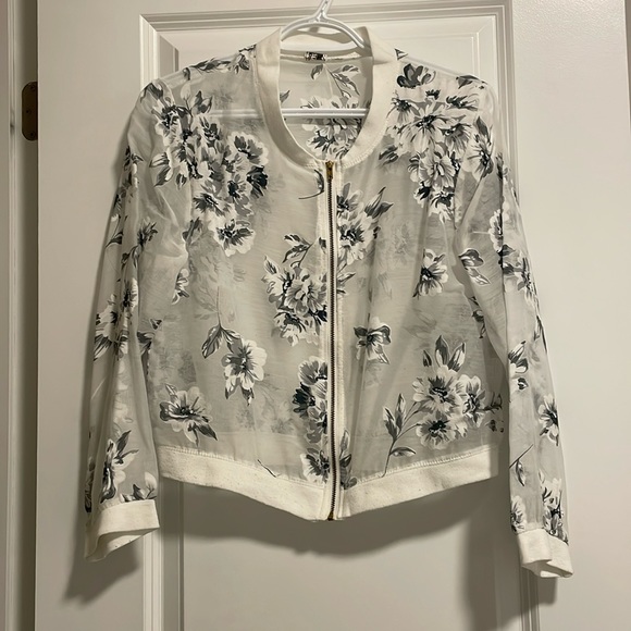 Bomber Jacket in White Flowers Prints - Picture 1 of 2
